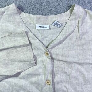 PARISIAN WORKS Linen Blend Embroidered Button‎ Front Shirt Beige Women's Top